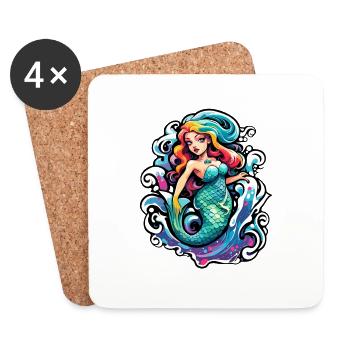Sirène / Sirène / Créature mythique / Aileron / Mer - Dessous de verre (lot de 4) - blanc - Devant