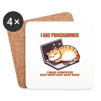 Ich bin Programmierer, fette schlafende Katze - Untersetzer (4er-Set) - Weiß - Vorne