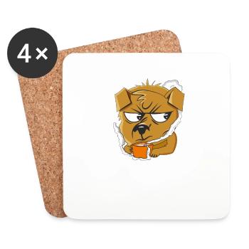 HUND GRIMMIG KAFFEE - Untersetzer (4er-Set) - Weiß - Vorne