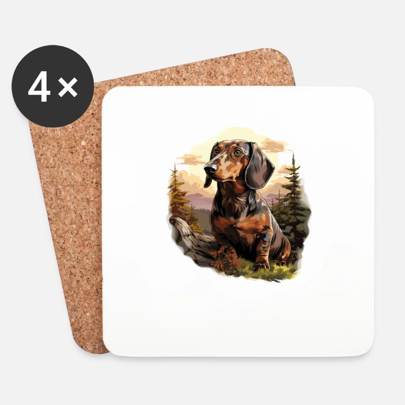 Hund Dackel - Untersetzer (4er-Set) - Weiß