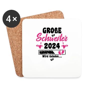 Kinder Ich werde Große Schwester 2024 Verkündung - Untersetzer (4er-Set) - Weiß - Vorne
