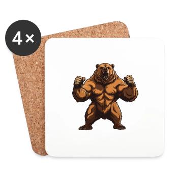 Ours Grizzly Musculation Muscles - Dessous de verre (lot de 4) - blanc - Devant