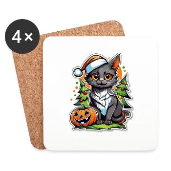 Weihnachts- und Halloween-Katze - Untersetzer (4er-Set) - Weiß - Vorne