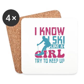 I Know I Ski Like A Girl Try To Keep Up Winterspor - Untersetzer (4er-Set) - Weiß - Vorne