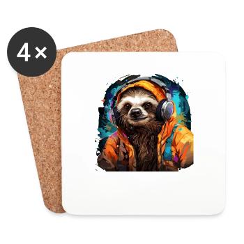 Funny lazy man with headphones artwork - Coasters (set of 4) - white - Front