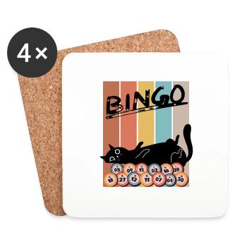 Bingo Katze Lustig - Retro Design Bingo Spieler - Untersetzer (4er-Set) - Weiß - Vorne