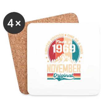 November 1969 Vintage Vintage Retro Anniversary - Coasters (set of 4) - white - Front