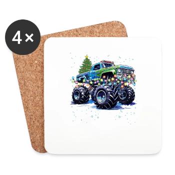 Weihnachts-Offroad-Truck, Monster-Truck-Weihnachten - Untersetzer (4er-Set) - Weiß - Vorne