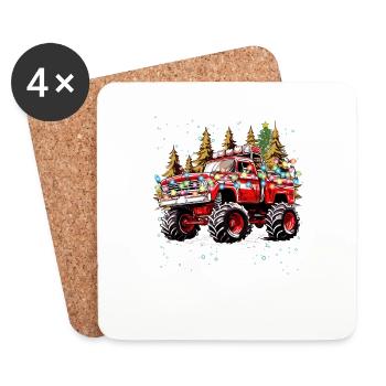 Noël tout-terrain de camion rouge avec arbre de Noël - Dessous de verre (lot de 4) - blanc - Devant