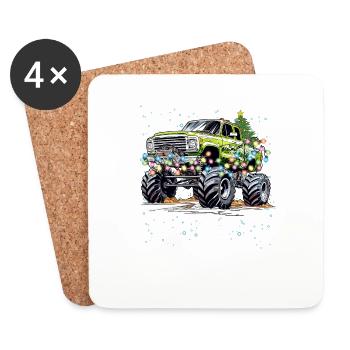 Offroad-Weihnachts-Monster-Truck Xmas für Jungen, Gi - Untersetzer (4er-Set) - Weiß - Vorne