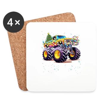 Monster Truck Funny Christmas Design for Boys, Men - Coasters (set of 4) - white - Front