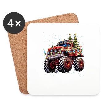 Lumières de Noël Thème de Noël Camion tout-terrain - Dessous de verre (lot de 4) - blanc - Devant