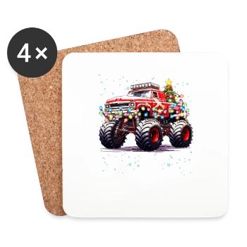 Monster Truck, Camion tout-terrain Noël pour hommes, B - Dessous de verre (lot de 4) - blanc - Devant