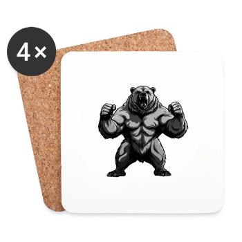 Ours Grizzly Musculation Muscles - Dessous de verre (lot de 4) - blanc - Devant