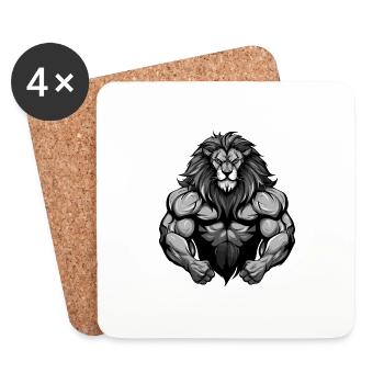 Gymnase d’entraînement Lion Muscles - Dessous de verre (lot de 4) - blanc - Devant