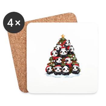 Panda de Noël sapin sapin - Dessous de verre (lot de 4) - blanc - Devant