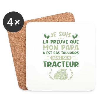 Je Suis La Preuve Que Mon Papa N'est Pas, Tracteur - Dessous de verre (lot de 4) - blanc - Devant