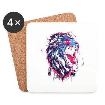 Synthwave Lion - Dessous de verre (lot de 4) - blanc - Devant