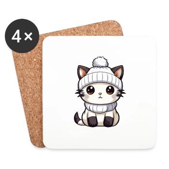 Chat Hiver Bande Dessinée Mignon - Dessous de verre (lot de 4) - blanc - Devant