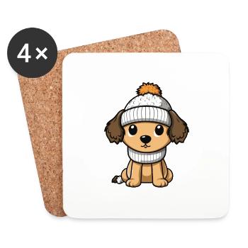 Hund Winter Comic Niedlich - Untersetzer (4er-Set) - Weiß - Vorne