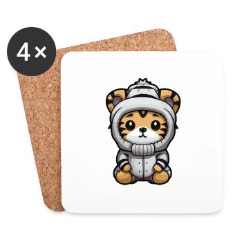 Tiger Winter Comic Niedlich - Untersetzer (4er-Set) - Weiß - Vorne