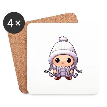 Poulpe d’hiver Octopus Comic Mignon - Dessous de verre (lot de 4) - blanc - Devant