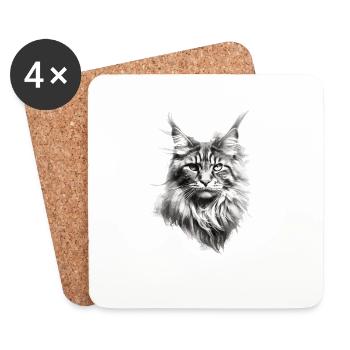 Cadeau de fans de chat Maine coon pour le propriétaire du chat - Dessous de verre (lot de 4) - blanc - Devant
