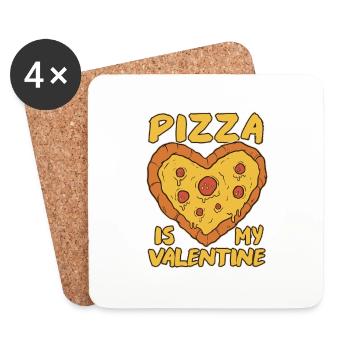 La pizza est ma Saint-Valentin Drôle de Saint-Valentin - Dessous de verre (lot de 4) - blanc - Devant