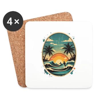 surf plage palmier soleil vacances - Dessous de verre (lot de 4) - blanc - Devant