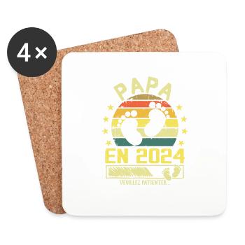 Papa en 2024 Veuillez Patienter Cadeau Futur Père - Dessous de verre (lot de 4) - blanc - Devant