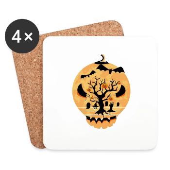 Jack O Lantern Scary Carved Pumpkin Face Halloween - Coasters (set of 4) - white - Front