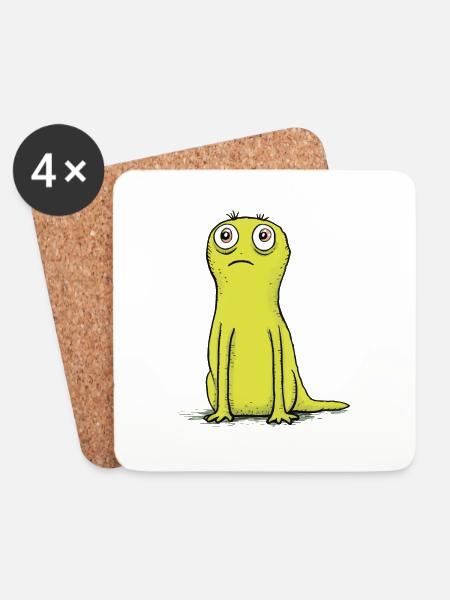 Quirky Green Guy - Coasters (set of 4) - white