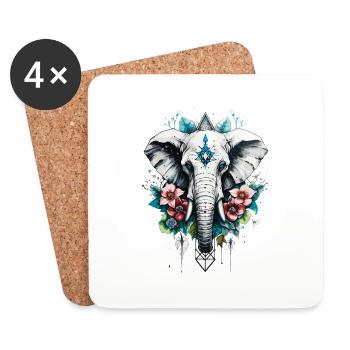 Elefant geometrisch - Untersetzer (4er-Set) - Weiß - Vorne
