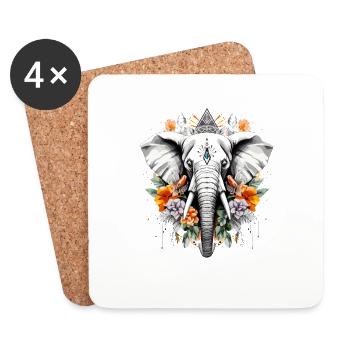 Elefant geometrisch - Untersetzer (4er-Set) - Weiß - Vorne