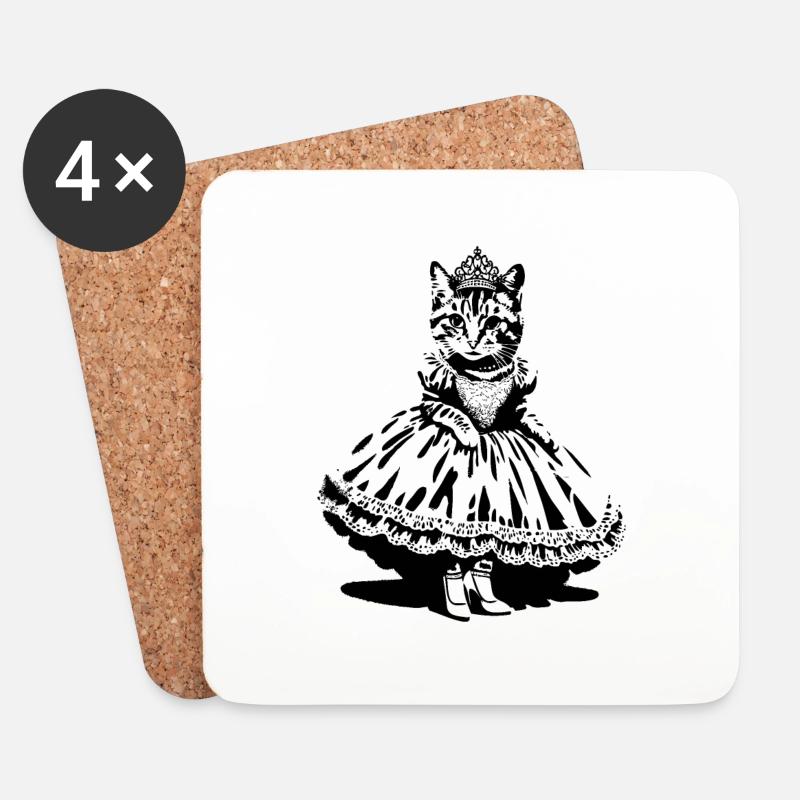 Katzen-Prinzessin mit Krone und Kleid - Untersetzer (4er-Set) - Weiß