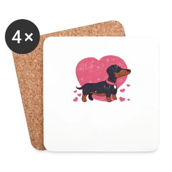 Funny Dog Lover Cute Dachshund Hearts - Coasters (set of 4) - white - Front