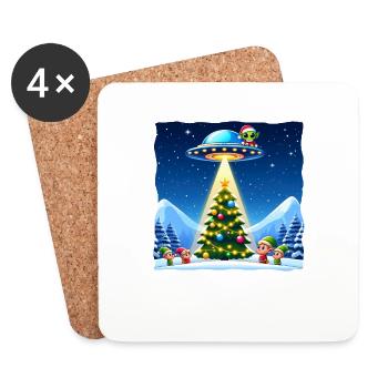 Christmas Alien UFO Imp Abduction - Coasters (set of 4) - white - Front
