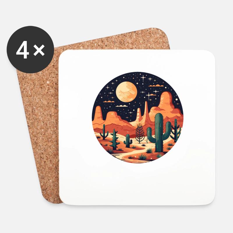 Kaktus Wüste Mond Sunset Nachthimmel - Untersetzer (4er-Set) - Weiß