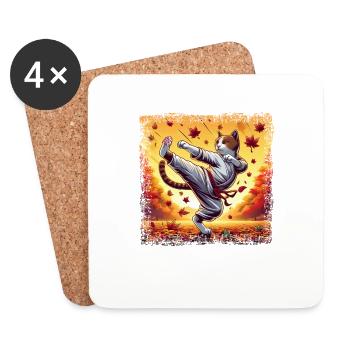 Karate Katze im Herbst Sunset Grunge - Untersetzer (4er-Set) - Weiß - Vorne
