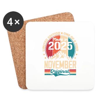 Novembre 2025 Millésime Vintage Anniversaire Rétro - Dessous de verre (lot de 4) - blanc - Devant