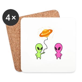 Romantic extraterrestrial couple gives a balloon - Coasters (set of 4) - white - Front