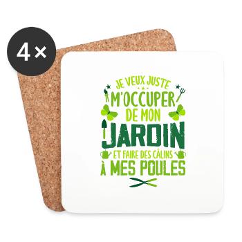 Papy Poule - Jardinage et Poules Cadeaux - Dessous de verre (lot de 4) - blanc - Devant