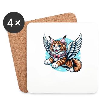 Maine Coon Katze Engel Fliegen - Untersetzer (4er-Set) - Weiß - Vorne