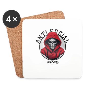 Anti-Social Skull Logo Graffiti with Drips Design - Coasters (set of 4) - white - Front