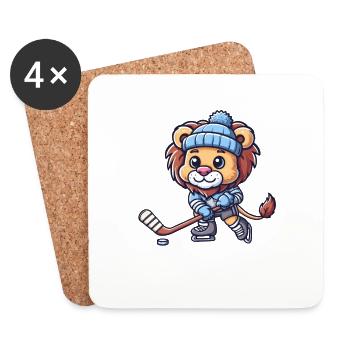 Mignon joueur de hockey sur glace comic Lion - Dessous de verre (lot de 4) - blanc - Devant