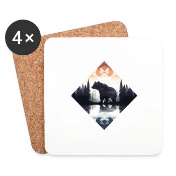 Ours abstrait dans les montagnes - Dessous de verre (lot de 4) - blanc - Devant