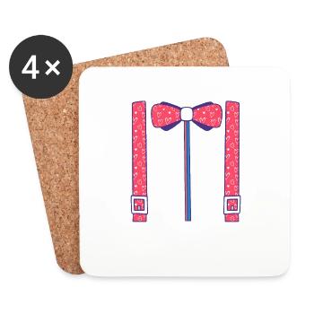 Bow Tie Suspenders Hearts Funny Cute Valentine - Coasters (set of 4) - white - Front