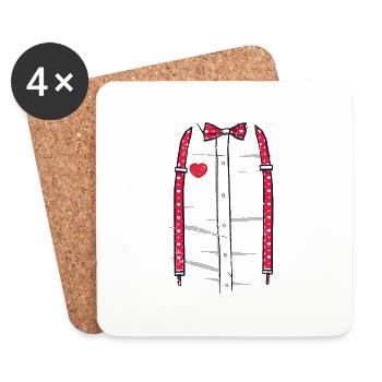 Bow Tie Suspenders Hearts Funny Cute Valentine - Coasters (set of 4) - white - Front