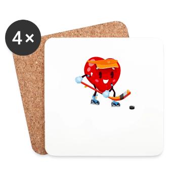 Coeur jouer bâton de hockey sur glace amour de la Saint-Valentin - Dessous de verre (lot de 4) - blanc - Devant