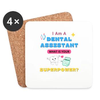 Je suis assistante dentaire, quel est votre superpouvoir ? - Dessous de verre (lot de 4) - blanc - Devant